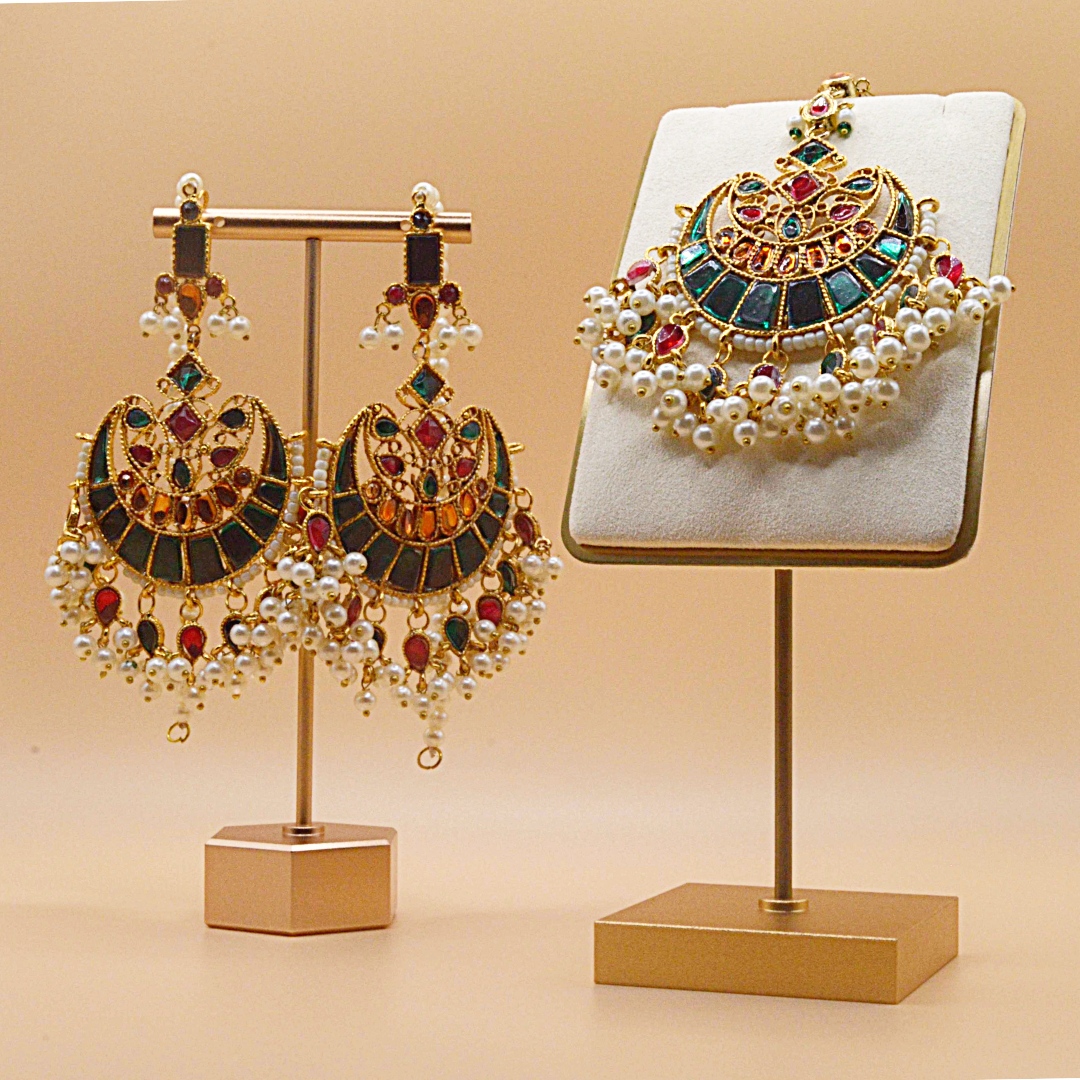 Rihana Kundan Earrings & Teeka Set